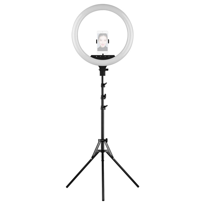 Кольцевые светильники 18 дюймов с регулируемой яркостью, 50 Вт, 336 светодиодов, кольцевой светильник для селфи с 3 держателями для сотового телефона, штативом
