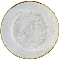 Assiette de présentation en verre ondulé texturé de 13 pouces avec bordure or et argent pour mariage, fête, hôtel, décoration de table (vente en gros)