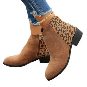 Bottines en daim à imprimé léopard pour femmes, style bout pointu, fermeture éclair latérale, talon épais, en stock - Product Image 5