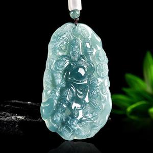 Pendentif en jade naturel bleu eau Guan Gong UNISEXE Design original Style chinois Cadeau avec certificat d'évaluation E028 - Product Image 2