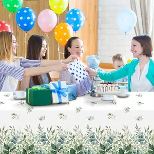 Bahar adaçayı yeşil bebek duş plastik masa örtüsü okaliptüs yaprağı tek kullanımlık yaz dikdörtgen için doğum günü düğün parti