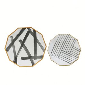 Wholesale <b>Disposable</b> Decagon 10 Inch/8 Inch Paper <b>Plates</b> Tableware Set Black and White <b>Disposable</b> Cutlery Party Supplies - Product Image 4