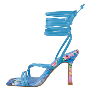 Sandales à talons hauts pour femme, grande taille 46, imprimé multicolore, bout ouvert, à bride cheville, à lacets croisés, coupe large - Product Image 3