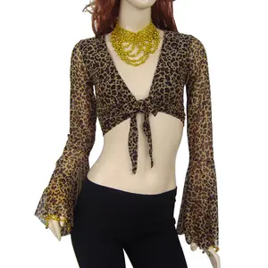 Hot Sale Hight Quality Women Girls Practice Costume Leopard Print Trumpet Sleeve Bell Sleeve Belly Dance Top