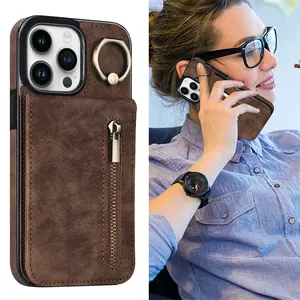 Wallet Mobile Phone Cases With Ring For Iphone 15 Pro Max Plus