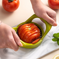 Tomatensnijder van roestvrij staal, handmatige groente- en fruitsnijder met ergonomische handgrepen, vaatwasserbestendig, keukengereedschap, groothandel
