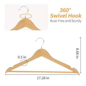 Cintres en <span class=keywords><strong>bois</strong></span> naturel pour vêtements, pour l'organisation du placard, lot de 20 - Product Image 2