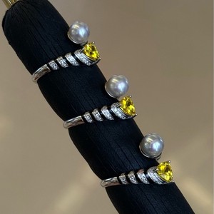 Antique 6mm Pure Silver Linen <b>Ring</b> with Gemstone Strong Light & Modern Art Texture Genuine <b>Pearl</b> <b>Rings</b> with Slight Flaw - Product Image 3