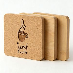 Posavasos de Corcho Cuadrado Promocional, Posavasos de Madera de Haya Vintage para Regalo de Boda, con Logotipo Personalizado Grabado - Product Image 1