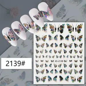 Lucido blu grande farfalla 3D Glitter donne unghie fai da te Nail Art adesivi decalcomania