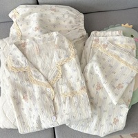 Ensemble pyjama 3 pièces pour femmes Lijia, imprimé mignon de dessins animés, bordure en dentelle, boutons, vêtements de maison pour femmes, respirant, vêtements de détente d'été