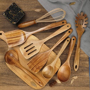 Juego de Utensilios de Cocina de Madera con Soporte, Cucharas de Madera de Teca, Juego de Cubiertos para Servir, Utensilios de Cocina - Product Image 6