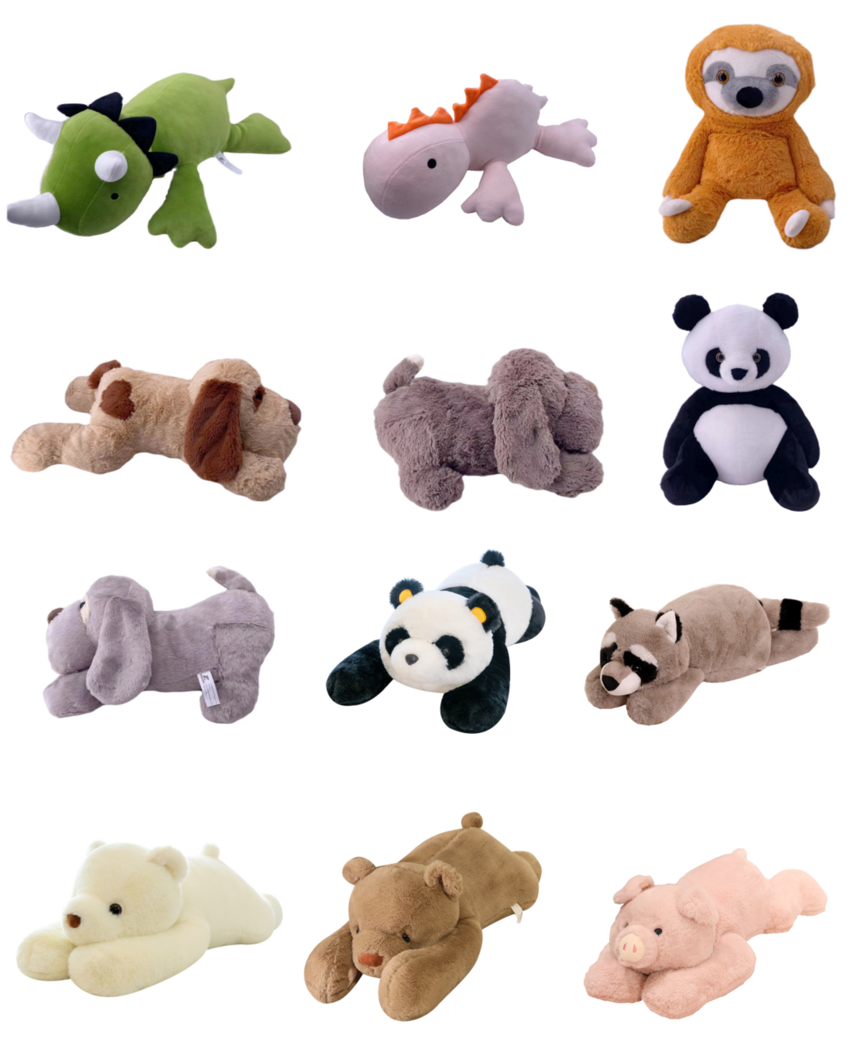 Hot dinosaur bed dog bradipo bear pig panda bunny raccoon weighted plush toys custom animal soft toys design farcito per bambini