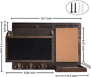 JUNJI Décor <span class=keywords><strong>en</strong></span> <span class=keywords><strong>bois</strong></span> Porte-courrier mural Organisateur de magazines Boîte aux <span class=keywords><strong>lettres</strong></span> marron rustique pour couloir Entrée Salle à manger - Product Image 6