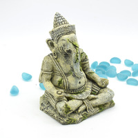 Décorations pour aquarium et terrarium : Statues artificielles en polyrésine de Bouddha Ganesha assis, style antique, avec motifs en relief