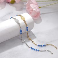 Bracelet en acier inoxydable Resoul avec croix de la Vierge Marie, perles de cristal, bracelet à breloques, bijoux de tous les jours, cadeaux pour femmes