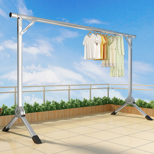 Stainless Steel Single Bar Clothes Drying Rack Floor Standing Foldable Telescopic Balcony Use - Product Image 1