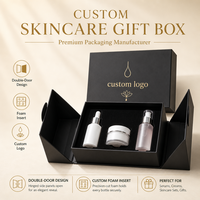 Boîte cadeau Gotop écologique noire mate à double porte pour produits de soin, avec insert en mousse personnalisé et emballage de marquage Lotus en feuille d'or