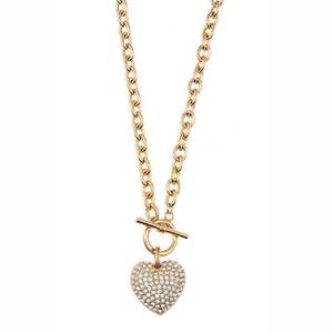 GOLD <strong>TOGGLE</strong> CHAIN LINK RHINESTONE HEART PENDANT <strong>NECKLACE</strong> - Product Image 2