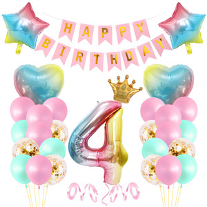 <span class=keywords><strong>Set</strong></span> di <span class=keywords><strong>compleanno</strong></span> per bambini con pellicola in alluminio <span class=keywords><strong>arcobaleno</strong></span> gradiente da 18 pollici con tema sirena. - Product Image 4