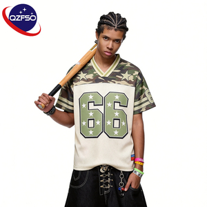 QZFSO Camo Effortless Matte Polyester V-Neck Oversized Custom Sublimated Football T-shirt Mesh Sport Soccer Jersey for Men - Product Image 1
