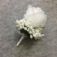 A-1459 Boutonnière de mariage et corsage de poignet en rose artificielle blanche