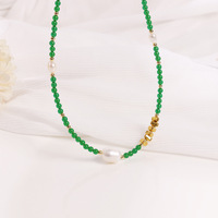 Collier et bracelet en perles de malachite naturelle et de perles d'eau douce, collier ras du cou unisexe, bijoux énergétiques pour femmes, à porter au quotidien