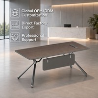 Escritorio de Oficina Moderno con Patas Metálicas Inclinadas, MDF E1 con Pintura a Base de Agua, Mesa para Gerente con Hub de Alimentación, Muebles Minimalistas