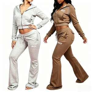 Low MOQ Custom Logo Streetwear Y2K Women Two Piece <b>Set</b> Zip Up Hoodie and Flared Sweatpants <b>Set</b> Tracksuit Women Clothing - Product Image 2