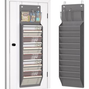 Organisateur de fichiers à suspendre sur la porte, 10 poches, rangement mural en tissu gris pour courrier, magazines, usage au bureau - Product Image 1