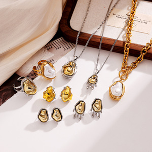 Ensemble de bijoux en acier inoxydable, pendentif en forme de goutte d'eau, collier, boucles d'oreilles, bagues pour femmes, bijoux à la mode, Style européen - Product Image 2