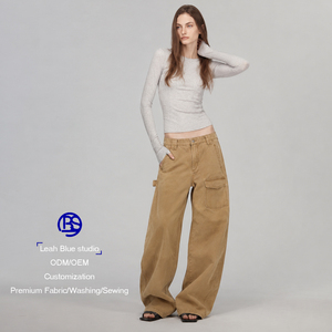 Vintage Washed <strong>Khaki</strong> <strong>Women</strong> Carpenter <strong>Cargo</strong> High Waist Multi Pocket Wide Leg Canvas Trousers Loose Baggy Workwear Ladies <strong>Pants</strong> - Product Image 1