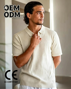 Polo de Punto Acanalado de Lujo Estilo Old Money para Hombre, 100% Algodón, Cuello <span class=keywords><strong>Johnny</strong></span>, Camiseta de Punto, Top Casual Vintage de Verano, Suéter OEM para Hombre - Product Image 1