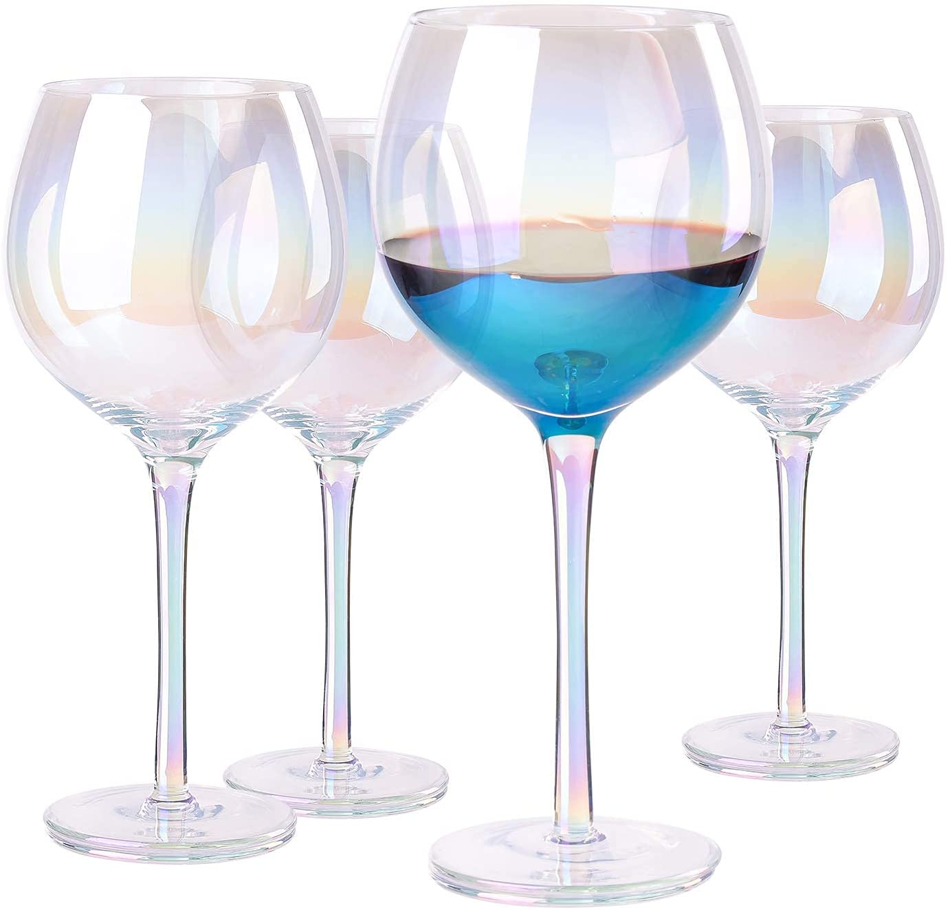 17 Ounce Iridescent Balloon Crystal Wine Glass,for Home Dinning, Bar and Party,Set of 4