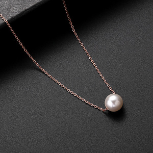 Kalung baja Titanium mutiara geometris klasik, perhiasan emas 18K rantai klavikula sederhana baja tahan karat untuk wanita - Product Image 2