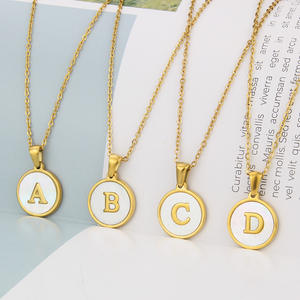 New Women's Stainless Steel Jewelry Fashion 18k Gold Plated Around Disc <strong>Coin</strong> White Natural Shell Initial Pendant <strong>Necklace</strong> - Product Image 2