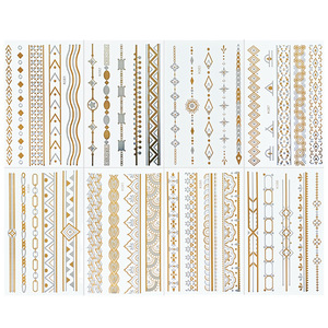 Autocollants de tatouage temporaire Tiebeauty, feuille d'or et d'argent, imperméables, pour bras, main, corps, art corporel K081 K088 - Product Image 5