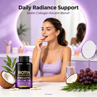 Complément alimentaire Tianyuan Biotine Collagène et Kératine en capsules pour la peau, les cheveux et les ongles, 60 capsules