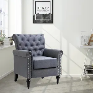 Penjualan langsung dari pabrik Modern mewah Linen imitasi kursi berlengan dapat dilepas kaki kayu Sofa tunggal kursi santai