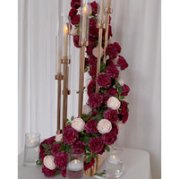 Bunga Artifisial Pernikahan, Centerpiece Bunga Plastik, Lilin Emas