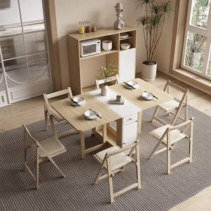 Moderno Juego de Comedor Sólido Estilo Crema para Apartamento Pequeño Combinación Sencilla de Sillas Retráctiles Multifuncionales y Móviles - Product Image 3