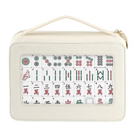 Sac de transport pour tuiles de mahjong en cuir PU avec logo personnalisé, fenêtre transparente en TPU et fermeture éclair, idéal pour le rangement et le transport