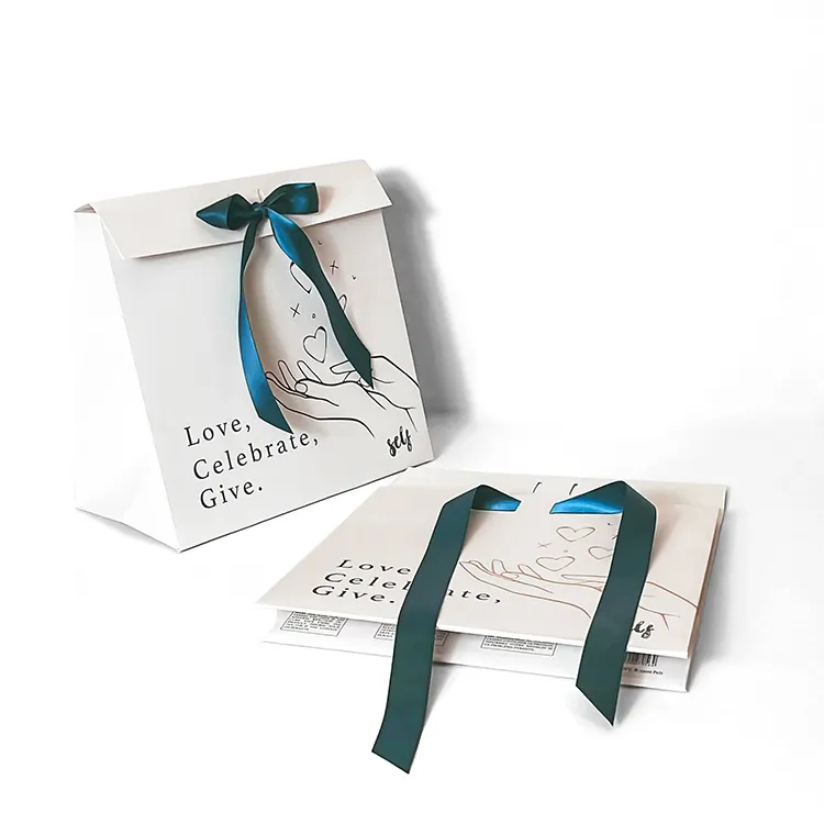 Custom Printing Kraft Paper Packaging Recyclable Skincare Products Paper Gift Bags with Handles