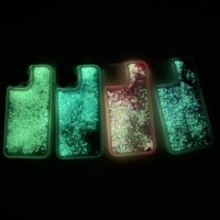 Coque de téléphone antichoc en TPU+PC avec sable liquide lumineux qui brille dans le noir pour 14/13/12/11/SE/XR/X/8 Plus