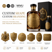 Étiquettes de bouteilles personnalisées en feuille d'or, autocollants métalliques électroformés 3D adhésifs pour emballages de vin, spiritueux, parfums, boîtes cadeaux, logo OEM ODM