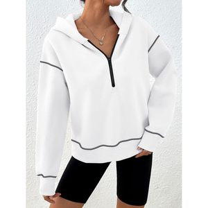 Sweat-shirt court à demi-zip pour femme, tricoté, manches courtes, fermetures éclair non doublées, tenue de printemps tendance - Product Image 2