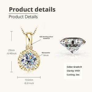 Collier Pendentif Moissanite VVS GRA Taille Ronde de 1 à 3 carats, Étoile Scintillante, en Argent 925 Plaqué Or, Vente en Gros Usine - Product Image 6