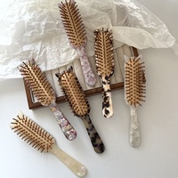 Brosse à cheveux premium en poils de sanglier épais avec coussin d'air, en acétate vintage tendance, pour coiffure féminine, volumisante et massante, 14-20 cm