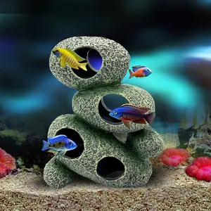 Aquarium Decoration Ornament Fish Tank Aquarium Decoration Polyresin Cichlid Stones Rocks Cave Ornament Accessories Include A Set