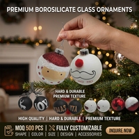 Boule de Noël en verre noir mat Joy, personnalisable, avec logo, floquage et paillettes, en borosilicate, pour cadeau de festival, fabrication OEM en usine
